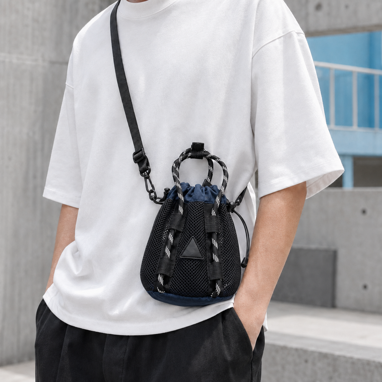 Urban Mesh Mini Sling Bag (Navy Blue)