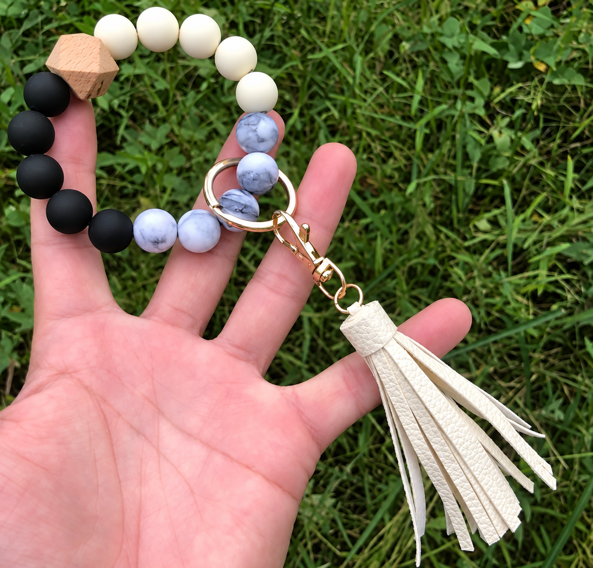Marble Bead Keychain with Tassel