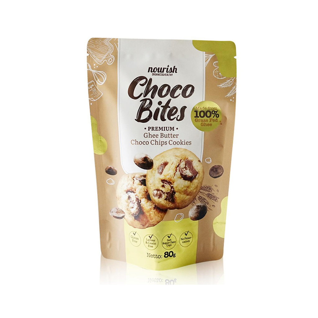 Nourish Choco Bites – Premium Ghee Butter Choco Chips Cookies 80g [Halal]