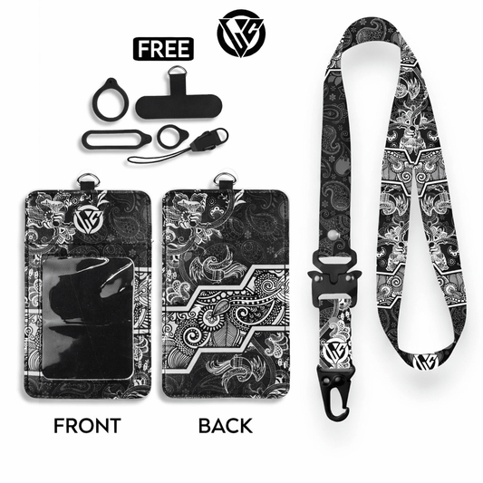 Premium Leather Print Lanyard + ID Card Holder – Paisley Series - Bumibox