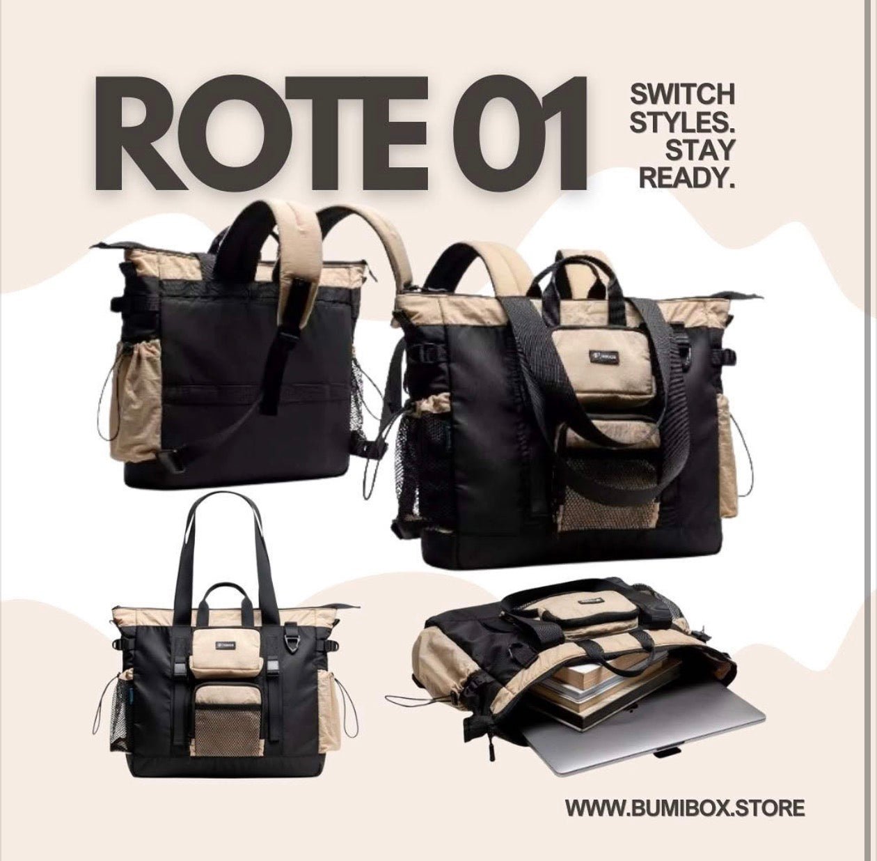 ROTE Pack 3 ways totebag - Beige - Bumibox
